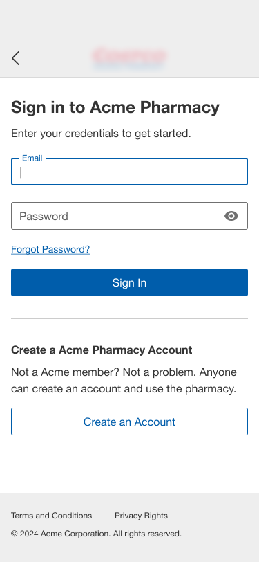 Pharmacy sign-in screen
